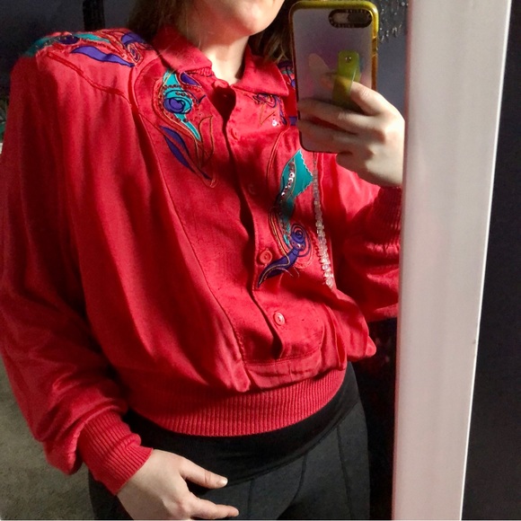 Vintage 80s Marc d’Alcy Pullover Sweater Beaded Sequin Top Shoulder Pads size M - Picture 10 of 10